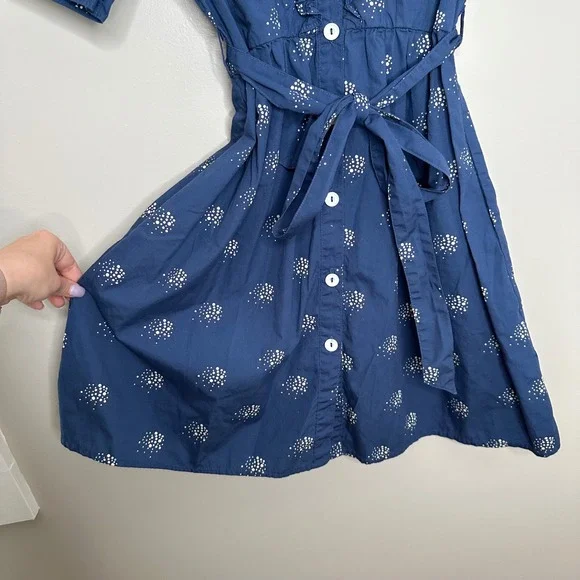 Tullette Women's XS Blue White Dot Print‎ Short Sleeve Button Down Belted Dress - Picture 6 of 10